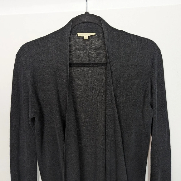 Eileen Fisher S 100% Organic Linen Draped Open Front Knit Cardigan Sweater Top - Picture 3 of 7